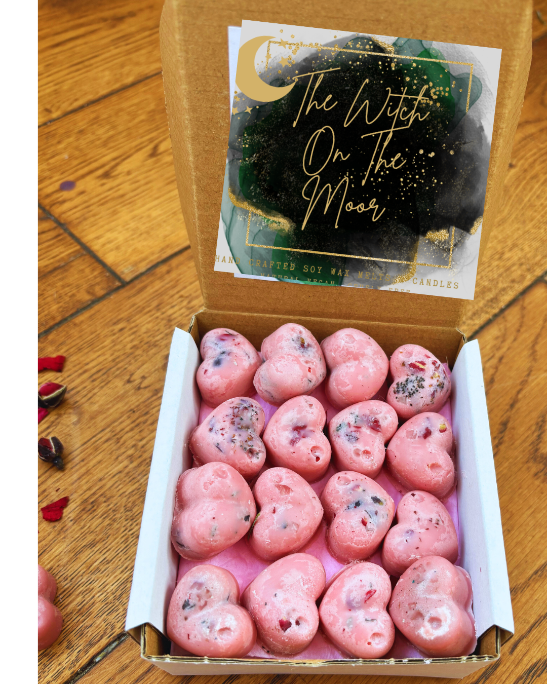 Bring me Love melts-16 Rose scented heart-shaped wax melts, Manifestation melts,highly fragranced botanical melts, wiccan melts, unique gift