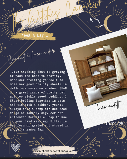 The Witches Calendar Week 4 Day 1 Conduct a linen audit