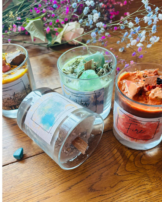 Container Candle set of 4 , Candles witchy, manifestation Candle Gift Idea. crystal candles lidded soy wax candle,WOODEN WICK Soy candles