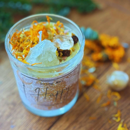 manifestation candle,Olive&Alma Apothecary Candles* Bring me happy Candle Gift Idea  gemstone Candle, container candle, manifestation candle